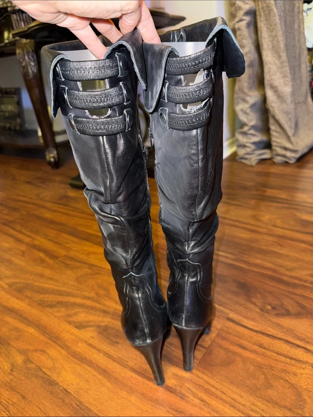 Jessica Simpson Black Yana Over-the-Knee Leather Boots with Folded Cuff